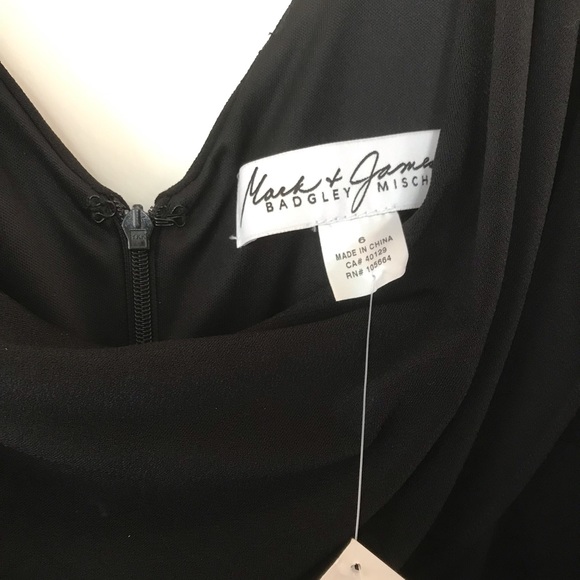 Badgley Mischka Black Drape Front Gown with Peek-A-Boo Lace Insert - Picture 5 of 6